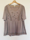 KNOX ROSE Embroidered Babydoll Tunic Blouse Sz XXL Flared Sleeve Flowy Boho