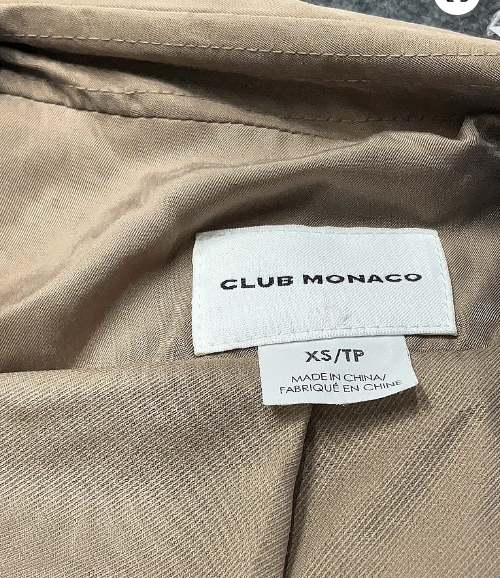 CLUB MONACO Trench Coat Womens XS Double Breasted Belted Ruffle Taupe