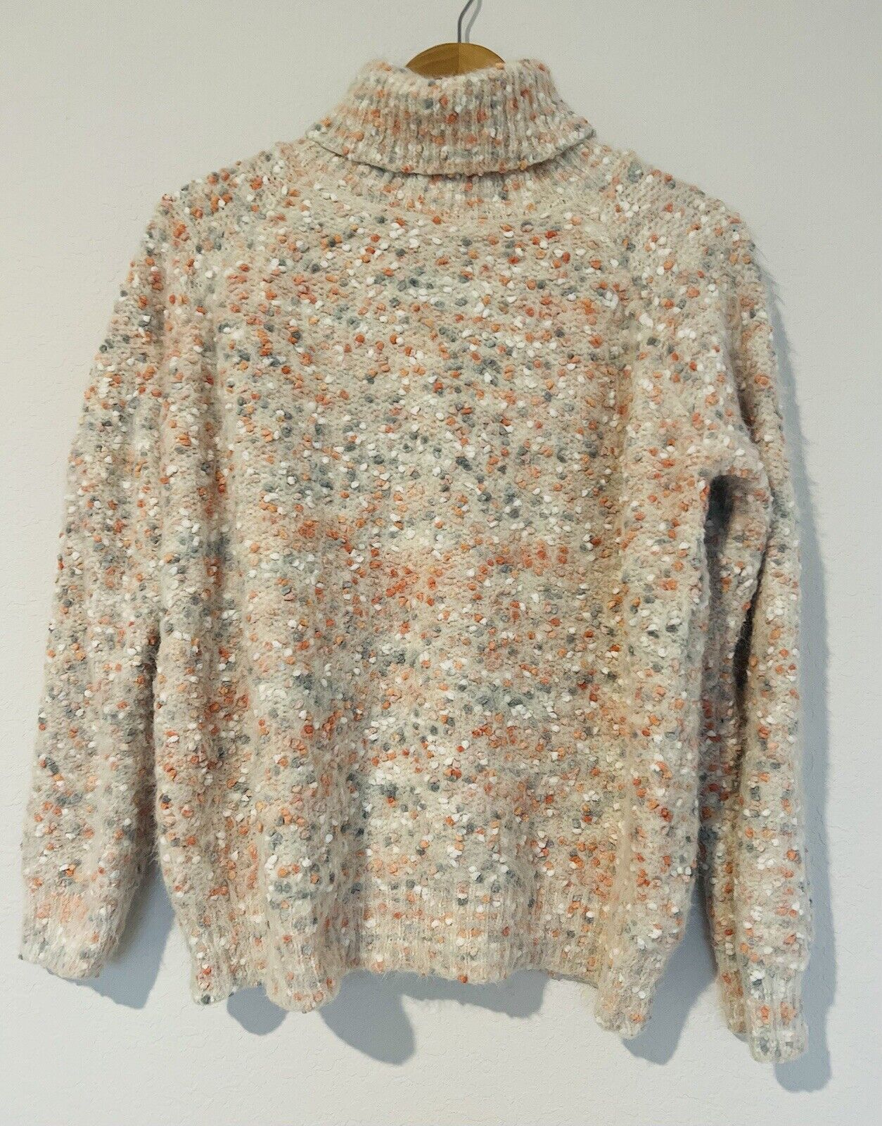 ADORA Chunky Pom Pom Sweater Sz L Pastel Pink Heavy Knit Turtleneck Boho