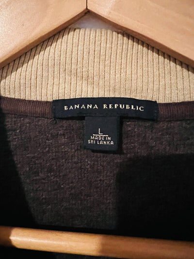 BANANA REPUBLIC Mens 100% Cotton Sweater Sz L 1/4 Zip Pullover Long Sleeve Brown