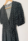 KNOX ROSE Short Sleeve Actual Wrap Dress Sz S Pockets Puff Sleeves Polka Dot