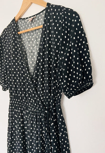 KNOX ROSE Short Sleeve Actual Wrap Dress Sz S Pockets Puff Sleeves Polka Dot