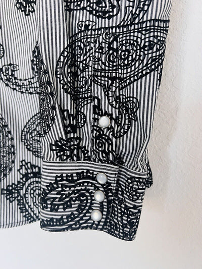 Brooks & Dunn Panhandle Western Shirt Sz XL Pearl Snaps Paisley Velvet Details