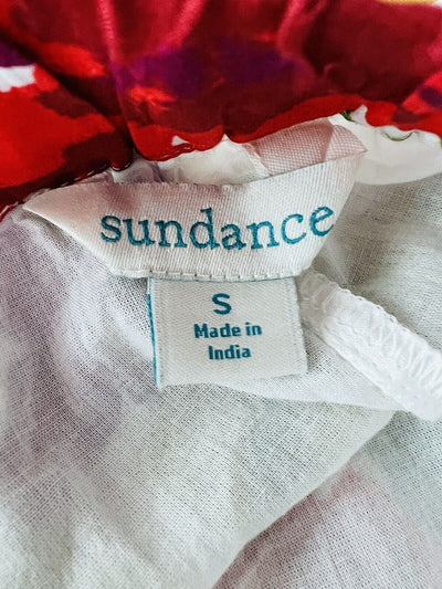 SUNDANCE Full Floral Maxi Skirt Sz S Pink Cotton Tiered Lined Side Zip Boho