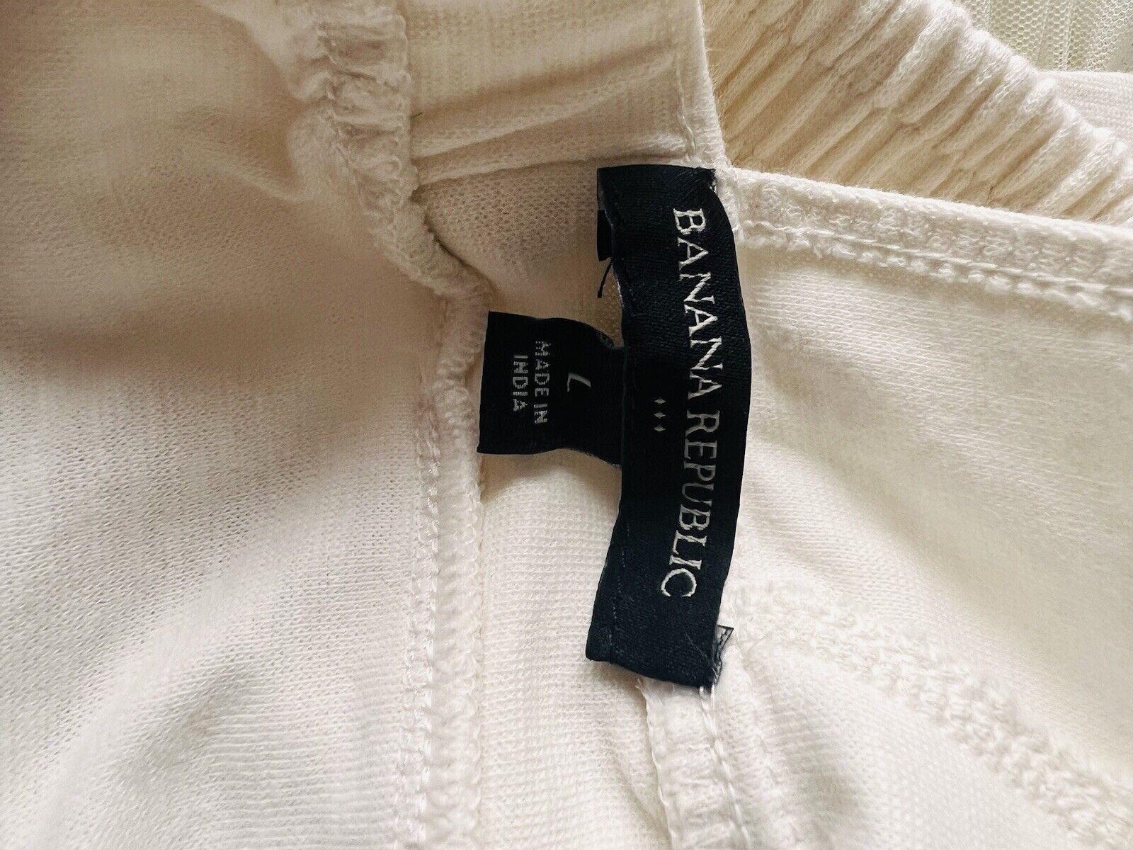 BANANA REPUBLIC Womens Ivory Ruffle Blouse Sz L Crop Short Sleeve Open Back Top