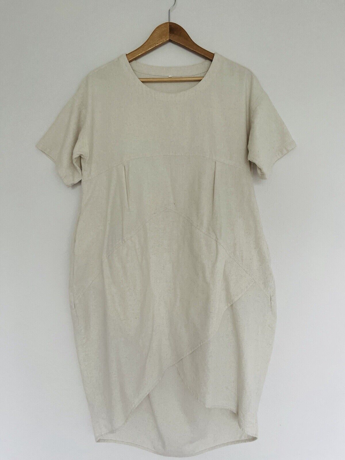 Unbranded Cotton Linen Dress Irregular Hem with Pockets Cream Boho Lagenlook