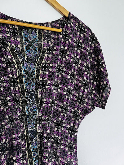 ANTHROPOLOGIE Fei 100% Silk Tunic Top Sz XS Dolman Geometric V-Neck Blouse