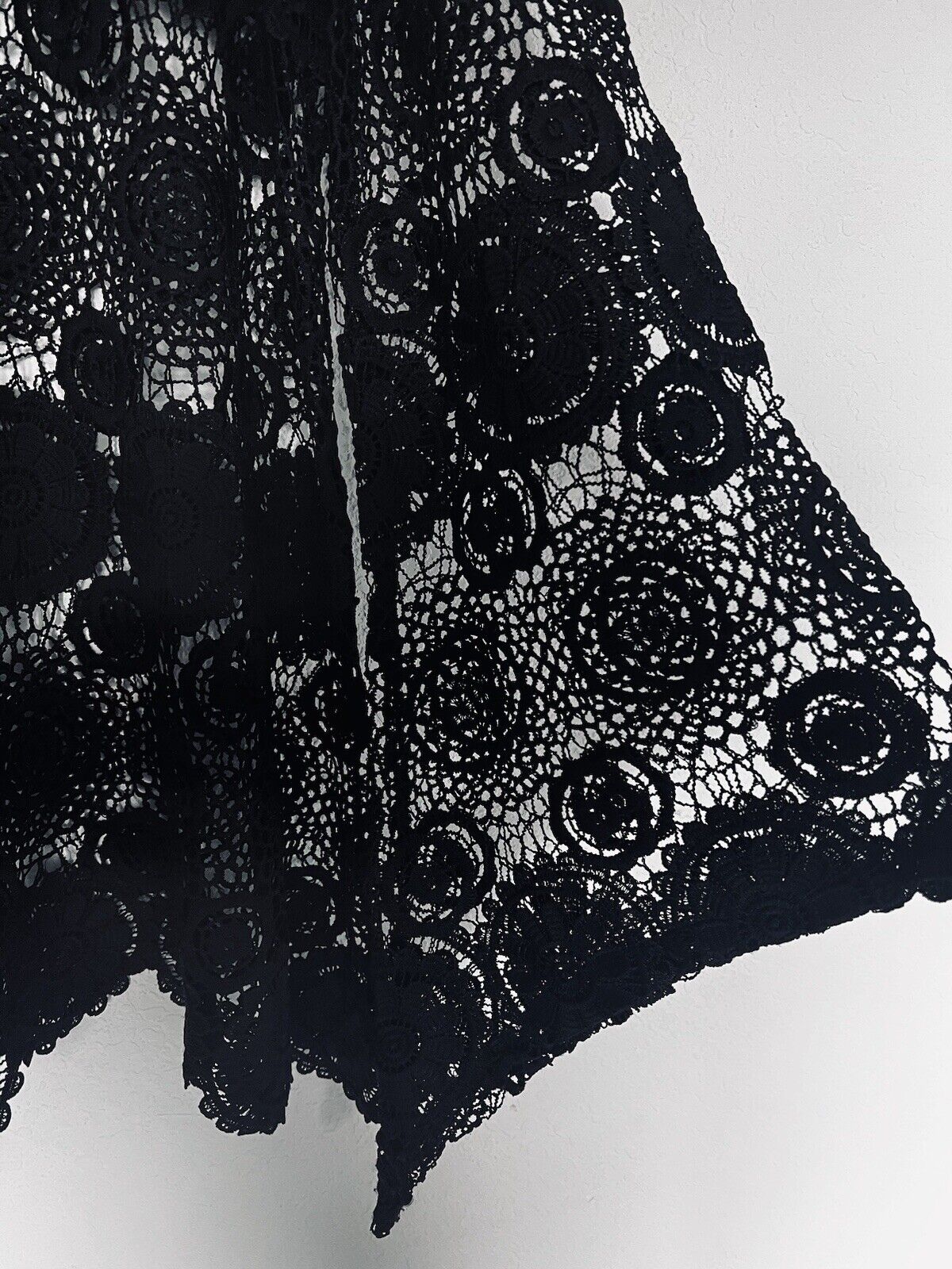 ANTHROPOLOGIE By Together Embroidered Crochet knit Sz XL Black Boho Cover Up