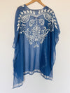 SHYANNE Women Cardigan Open Blue White Embroidered Lightweight Western