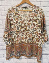 SUZANNE BETRO Floral Tunic Blouse Sz 2X V-Neck Paisley Long Sleeve Top Boho