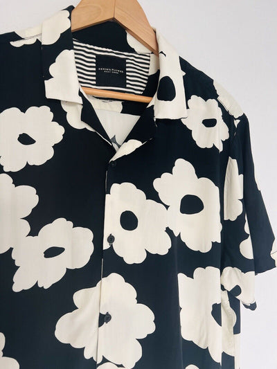 DENIM & FLOWER Ricky Singh Button Down Shirt Sz XL Viscose Floral Short Sleeve