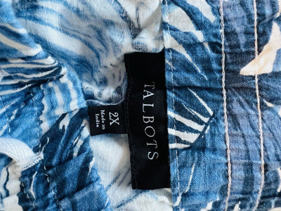 TALBOTS Women’s Sz 2X Blue White Palm Print Pull On Shorts Plus Size Vacation