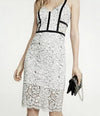 EXPRESS Black & White Floral Lace Dress Sz S Corset Crochet Sheath Velvet Trim
