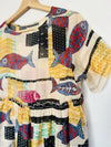 UNBRANDED Boho Style Fish Printed Babydoll Tunic Sheer Colorful Pullover