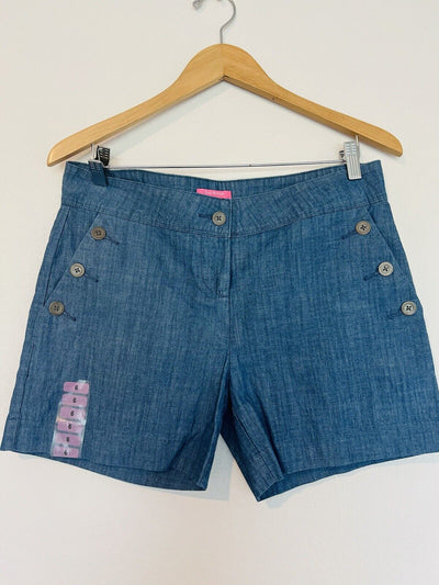 Isaac Mizrahi Womens Shorts 6 Blue Chambray Button Pockets Classic Casual Preppy