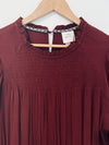 KNOX ROSE Burgundy Long Sleeve Dress Sz M Ruffle Tiered Boho Knee Smock Wrist
