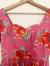 LAURA ASHLEY VTG 80s Dress US Sz 10 Pink Red Floral Cottagecore Bow Puff Sleeve