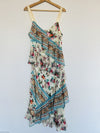 REFORMATION AMUR Silk Floral Slip Dress Sz 12 Asymmetrical Pleated Ruffle