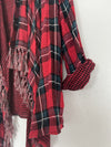 UMGEE Flannel Plaid Cardigan Sz L Open Waterfall Roll Tab Sleeves Boho Western