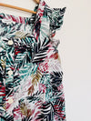 BEACHLUNCHLOUNGE Linen Blend Dress Sz XL Hawaiian Palm Tiered Botton Up Travel