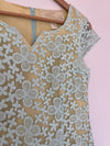 ANTHROPOLOGIE Nick & Mo Floral Blue Dress Sz S Lace Overlay 3/4 Sleeves Coquette
