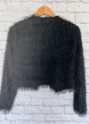 FOREVER 21 Womens Black Eyelash Shag Crop Jacket Sz M Dark Romantic Whimsigoth