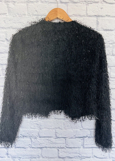 FOREVER 21 Womens Black Eyelash Shag Crop Jacket Sz M Dark Romantic Whimsigoth