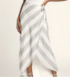 LULUS Cotton Linen Blend Wrap Skirt Sz S Grey White Striped Maxi Lined Tie Waist