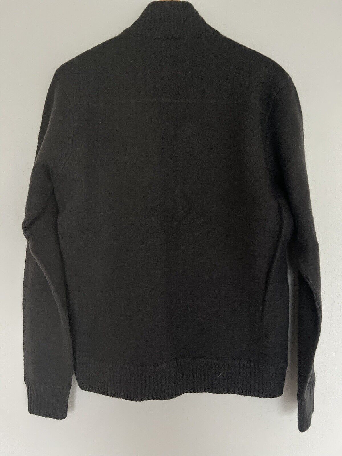 PENGUIN 100% Wool Sweater Sz M Gray Zip Mock Neck Chore Pockets Academia