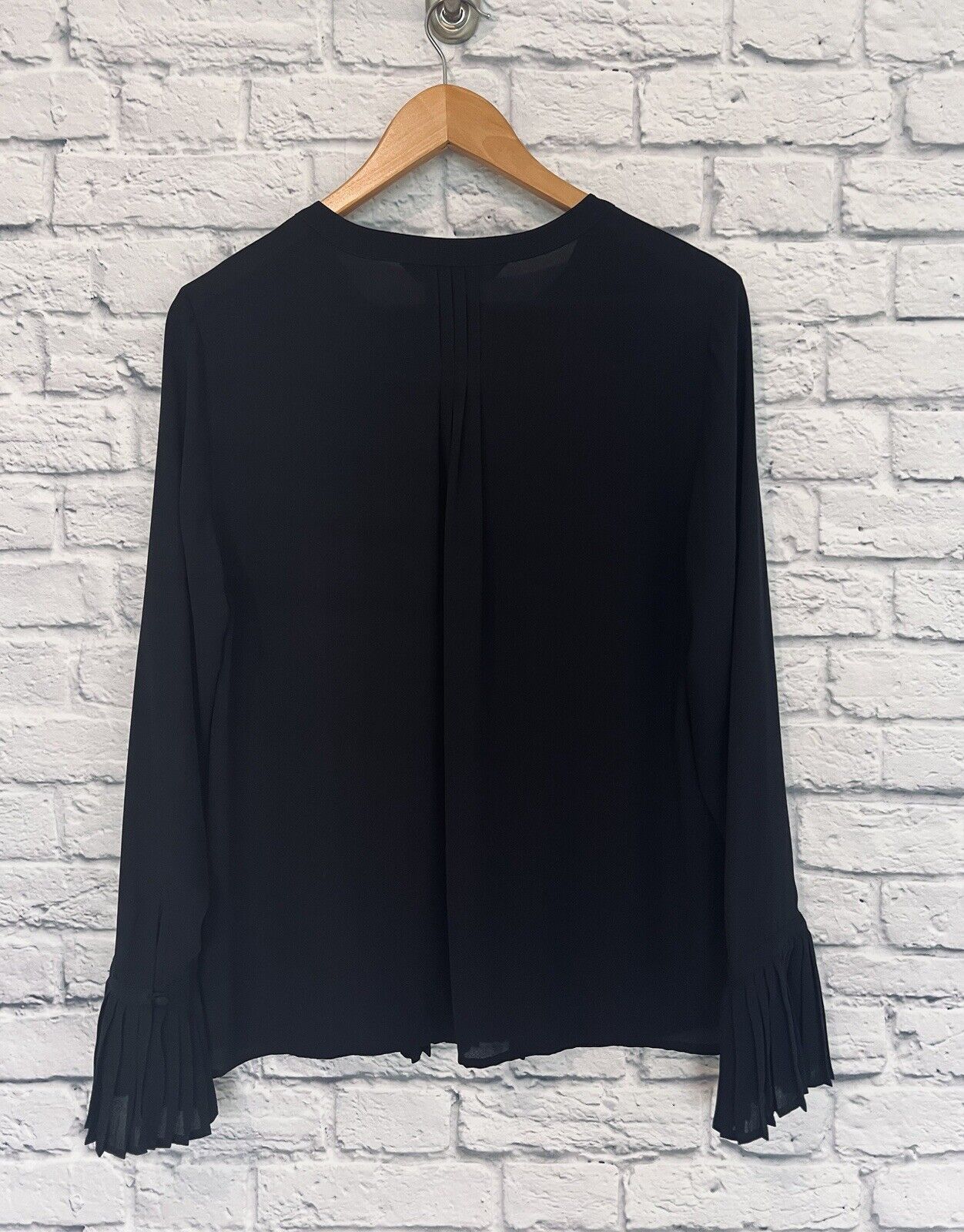 WHBM Sheer Black Botton Down Blouse Sz 6 Pleated Flowy Fit Career Workwear