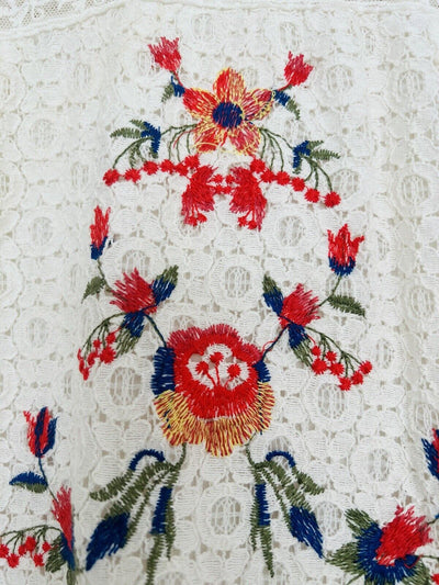 UMGEE Crochet Floral Mini Dress Sz M Ivory Embroidered Cottagecore Boho Western