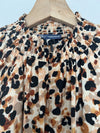 DEMOCRACY Leopard Animal Print Blouse Sz S Smocked High Neck Long Sleeve