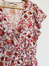 KNOX ROSE Floral V Neck Shift Dress Sz XS Red Midi Boho Romantic Peasant