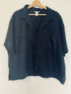 H&M Shirt Women XL Button Down Linen Boxy Pocket Black Minimalist