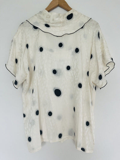 UNBRANDED Ivory Spot Black Blouse Sz 1 Cowl Neck Flowy Pullover Short Sleeve