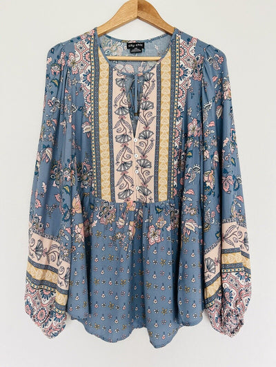 CITY CHIC Floral Tunic Dress Sz XXS Blue Balloon Sleeves Fairy Coquette Boho
