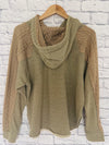 ODDI Hooded Pullover Sweatshirt Sz L Cable Knit Detail Sweater Beige Boho