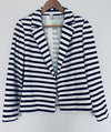 CHICO’S Knit Blazer Jacket Sz Small Nautical Blue White Stripes Cropped