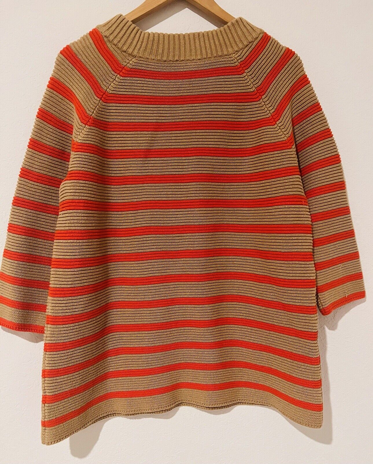 TALBOTS Striped Tunic Sweater Sz 1X Orange/beige 3/4 Sleeve Heavy Knit