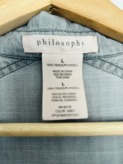 Philosophy Gray Chambray Shirt Dress Sz L Knee Length Classic Lagenlook