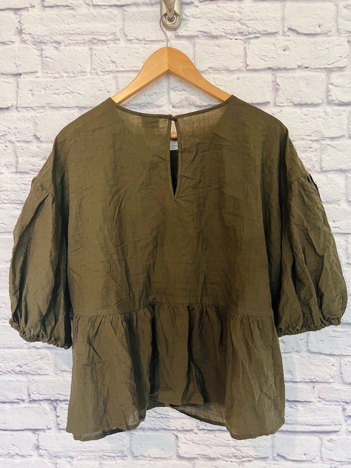 A NEW DAY Women Puff 3/4 Sleeve Pullover Blouse Sz XXL Olive Cotton Boho