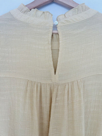 JODIFL Tiered Frilly Tunic Dress Sz 2X Mustard Color Ruffle Sleeves Collar Boho