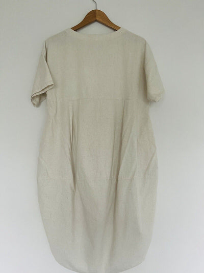 Unbranded Cotton Linen Dress Irregular Hem with Pockets Cream Boho Lagenlook
