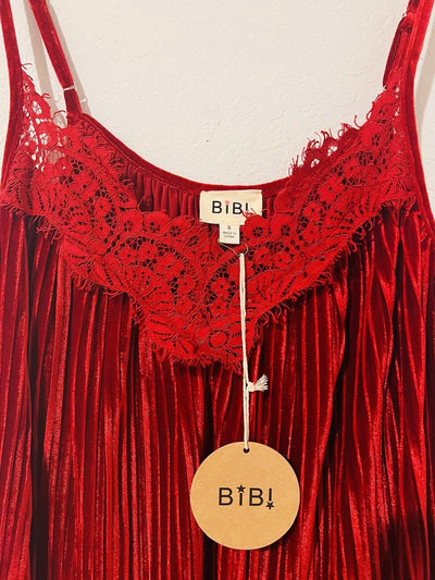 BIBI Pleated Velvet Velour Swing Top Sz S Burgundy Crochet Tank Whimsigoth