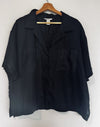 H&M Shirt Women XL Button Down Linen Boxy Pocket Black Minimalist