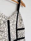 EXPRESS Black & White Floral Lace Dress Sz S Corset Crochet Sheath Velvet Trim