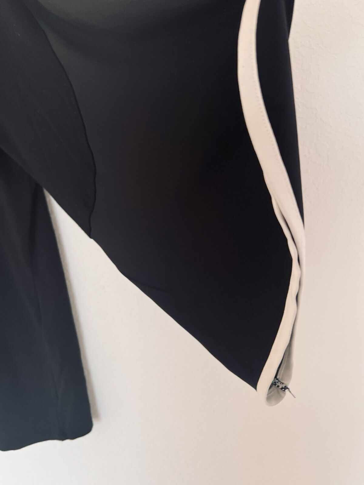 CHICO’S Black 3/4 Sleeve Black Blouse Sz 8-10 White Trim Chiffon Sheer Career