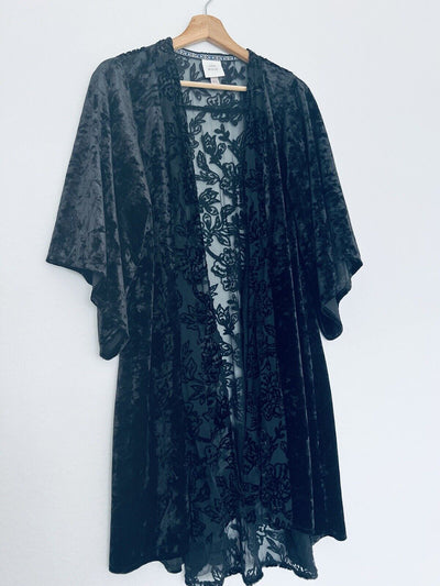 KNOX ROSE Floral Velvet Kimono Sz M/L Flocked Burnout Witchy Whimsigoth Boho