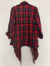 UMGEE Flannel Plaid Cardigan Sz L Open Waterfall Roll Tab Sleeves Boho Western
