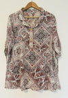 John Mark Shirt Womens Extra Large White Floral 1/2 Button Ruched Sleeve Tunic